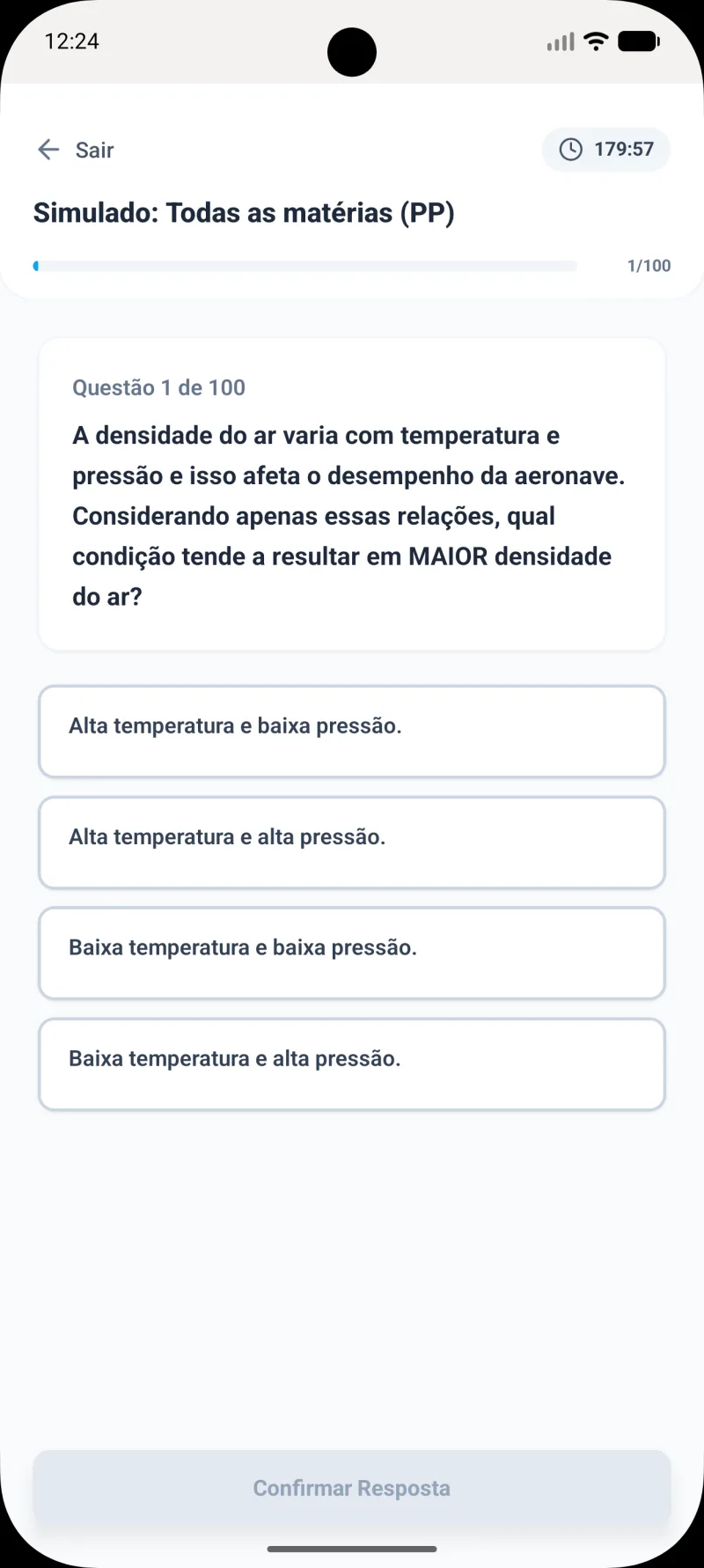 Simulado oficial de 100 questões cronometrado da ANAC — Aprova AERO
